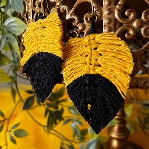 PITTSBURG STEELERS Custom Handmade Macrame Two Tone Feather Shaped Earrings